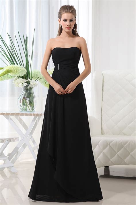 Black Chiffon Floor Length A Line Evening Dress Black Bridesmaid