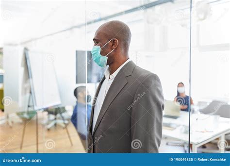 African Businessman With Face Mask In The Office Stock Image Image Of