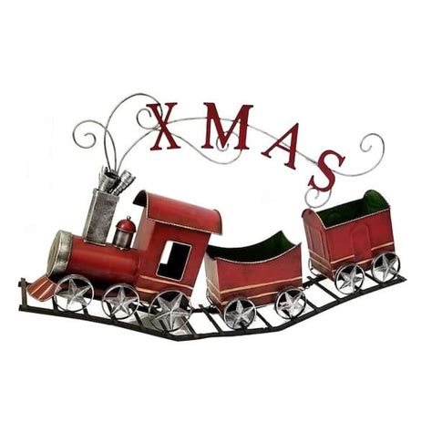Zaer Ltd International 36 In Metal Christmas Train With 2 Carts On