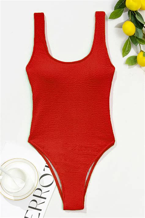 Red Crinkle High Leg One Piece Swimsuit Floralkini