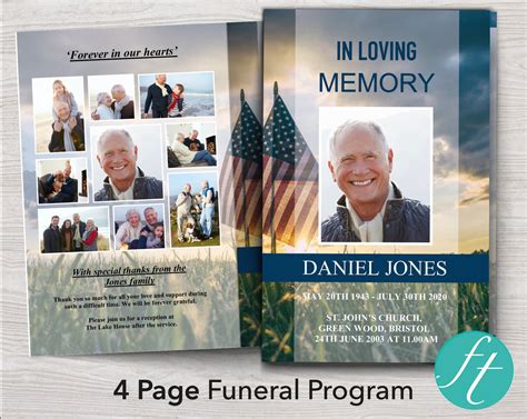 4 Page Military Funeral Program Template Funeral Templates