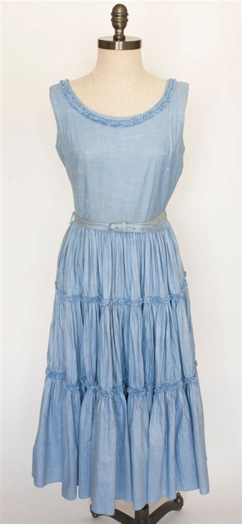 Chambray Tiered Full Circle Skirt Dress1950s Circle Skirt Etsy