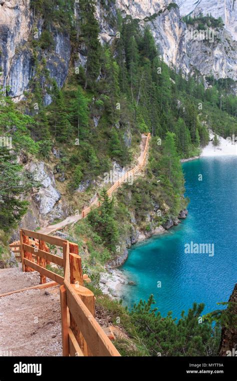 Visitors Can Walk Around Lake Braies Pragser Wildsee Lago Di Braies