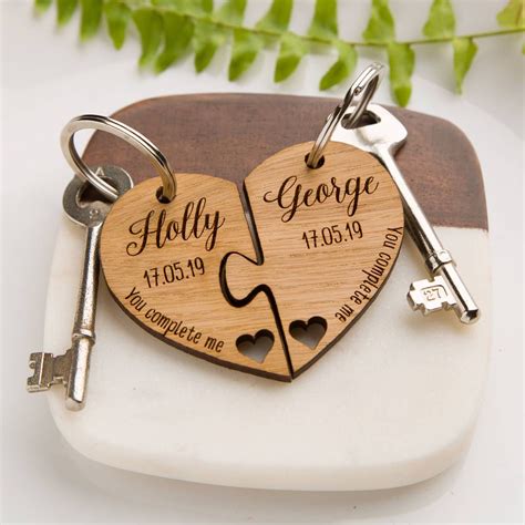 Personalised Jigsaw Heart Oak Keyring You Complete Me By The Laser