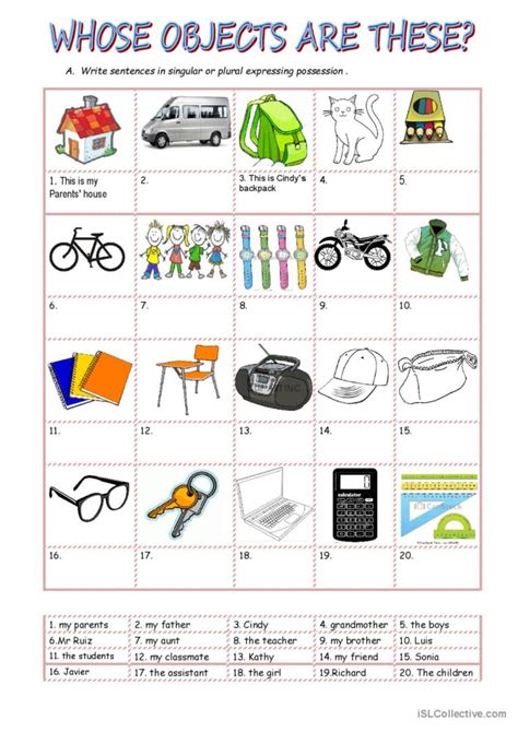 Whose Objects Are These General Gra English Esl Worksheets Pdf And Doc