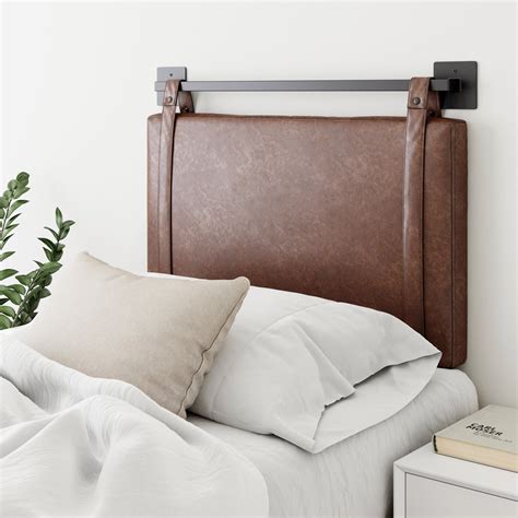 Nathan James Harlow Twin Wall Mount Headboard Faux Leather Brown