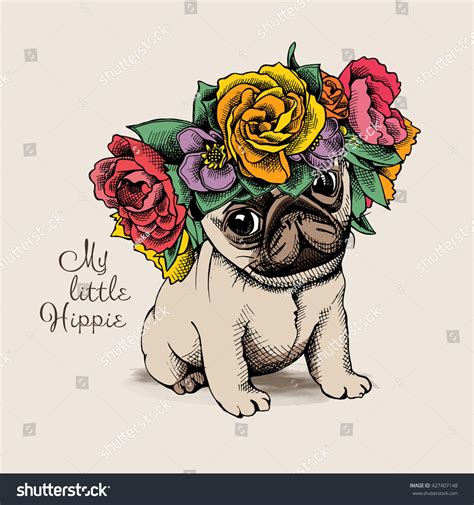Amor Pug Hipster Drawings Cute Drawings Floral Head Wreath Pug