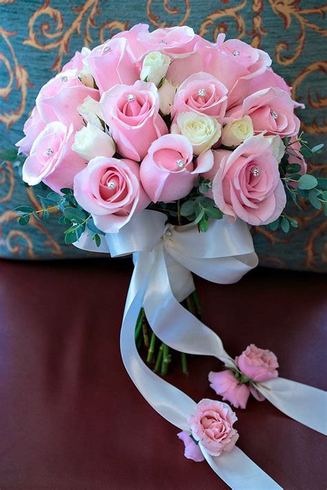 Beautiful Pink Rose Bridal Bouquet With Lovely Streamers By Best Day