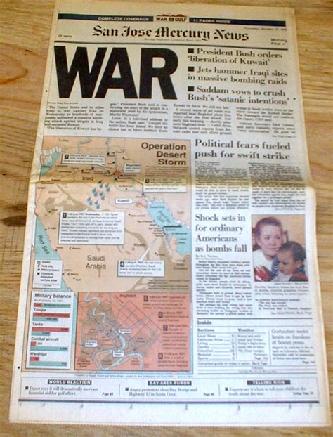 2 1991 Headline Newspapers 1st Gulf War Begins W Air Strike On Iraq