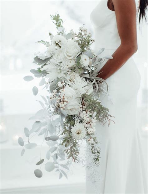 Pure White Rose With Sage Greenry Leaves Wedding Bouquets Ideas Winter