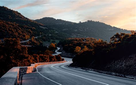 Download Wallpaper 3840x2400 Mountains Road Turns Trees Twilight 4k