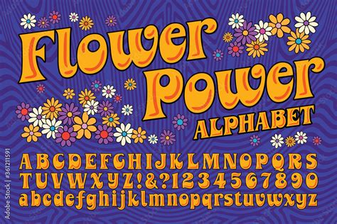 A Flower Power Hippie Themed Font This Alphabet Is In The Style Of