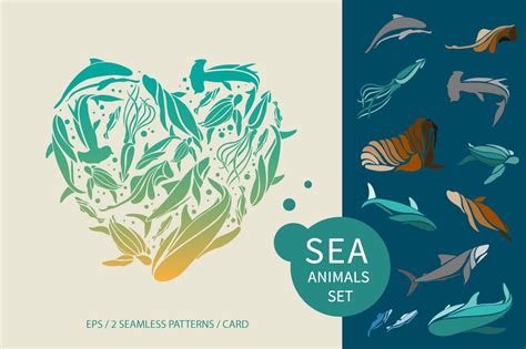 Vector Sea Animals Collection ~ Graphic Objects ~ Creative