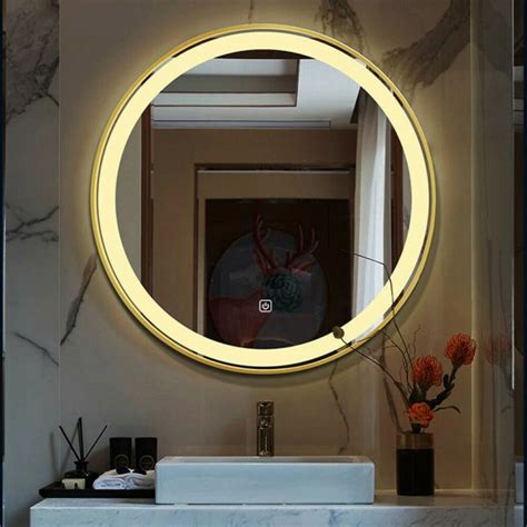 Led Lighted Round Wall Mount Or Hanging Mirror Bathroom Vanity Mirror Gold Frame Premium