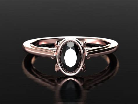 Oval Black Diamond Engagement Ring Black Diamond Solitaire Etsy