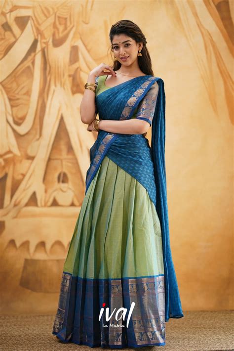 light green and blue cotton half saree langa voni keep me stylish