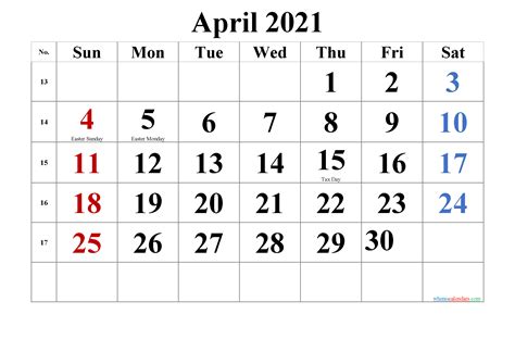 Printable April 2021 Calendar With Holidays