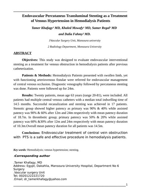 Pdf Endovascular Percutaneus Transluminal Stenting As A Treatment Of