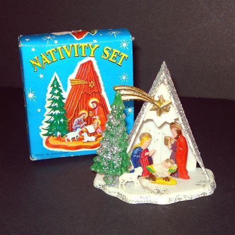 1960s Hard Plastic Christmas Nativity Scene Mint In Box Christmas