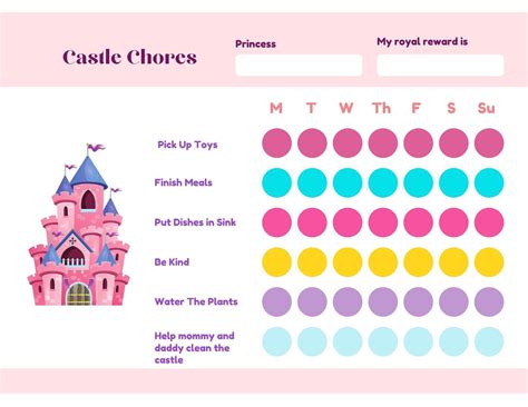 Princess Chores Printable Chart Responsibility Chart Etsy