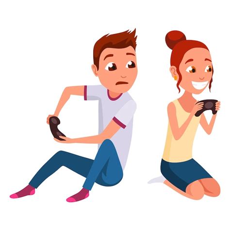 Premium Vector Video Gaming Kids Boy And Girl Playing Games On