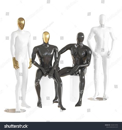 Four Male Mannequins Sitting Standing Pose Stock Illustration
