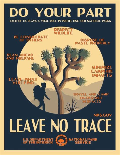 A Poster With The Words Leave No Trace In Front Of A Joshua Tree And
