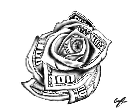100 Dollar Bill Rose Tattoo Drawing
