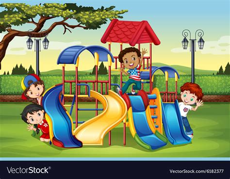Children Playing In Playground Royalty Free Vector Image