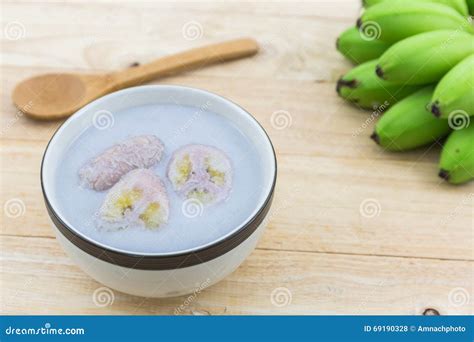 Banana In Coconut Milk Kluay Buad Chee Thai Desert Stock Photo