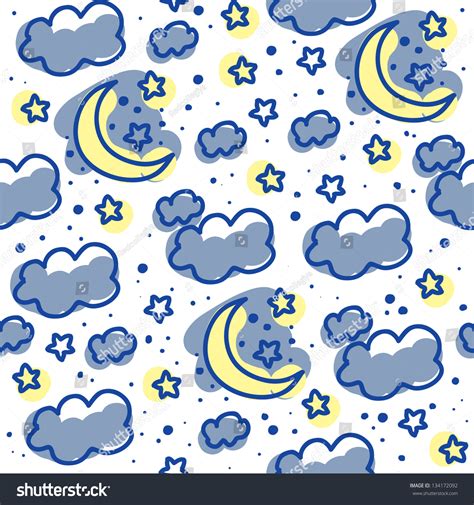 Cute Seamless Pattern Moons Clouds Stars Vector De Stock Libre De