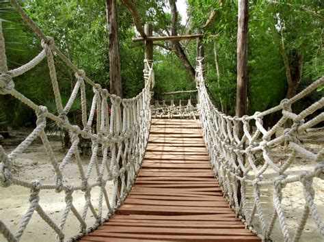 Adventure Wooden Rope Jungle Suspension Bridge Royalty Free Stock