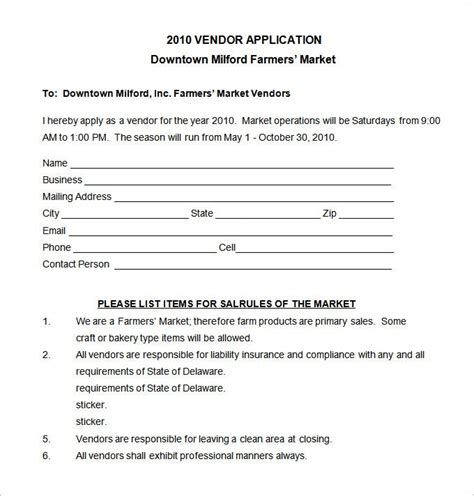 Vendor Application Template 10 Free Word Pdf Documents Download