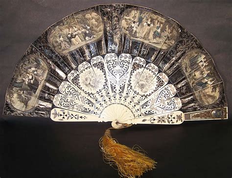 Victorian Era Lithograph Foil Inlay Pierced Flirting Mirror Fan Dates