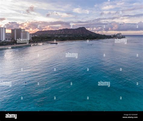 Aerial View Of Diamond Head And Waikiki Beach In Honolulu Hawaii Stock