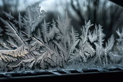 Close Up Of Ice Crystal Forming On Window Pane Stock Illustration