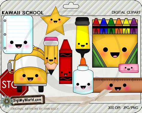 Escuela De Kawaii Para Educación Temprana Crayones Preescolar Etsy