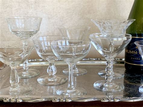 Vintage Mix Pattern Crystal Champagne Glasses Mid Century Etsy