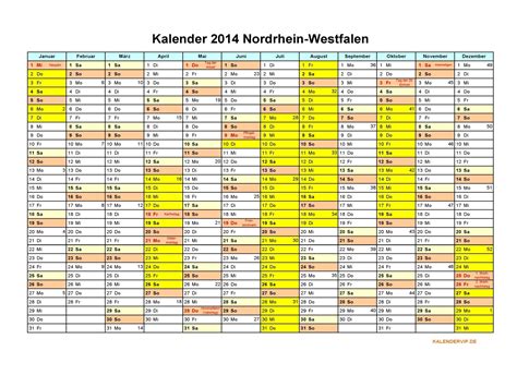 Perfekt auch als kalender mit kw zum ausdrucken geeignet. Kalender 2014 Nordrhein-Westfalen - KalenderVIP