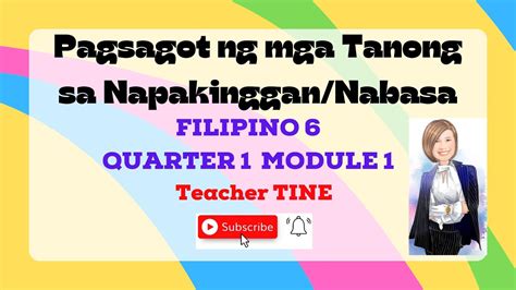 Filipino 6 Quarter 1 Module 1 Pagsagot Ng Mga Tanong Sa Napakinggan