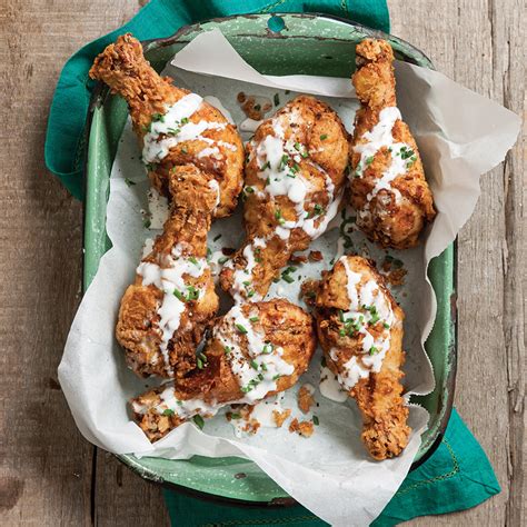 Here is a basic yet delicious recipe for buttermilk fried chicken, with a crisp crust and luscious interior learn this recipe and perfect your frying technique, and then expand your fried chicken repertoire 1 chicken, approximately 3 to 3 1/2 pounds, cut into 10 pieces (or use a mix of thighs and drumsticks). Ranch-Fried Chicken Drumsticks - Taste of the South
