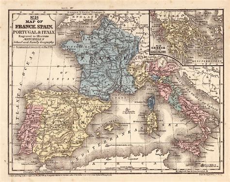25 featuring greece, in the upper right hand corner. Map of France, Spain, Portugal and Italy - Barry Lawrence ...