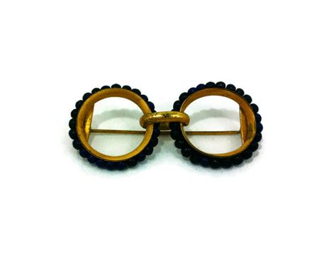 1940s vintage geek chic eyeglass brooch pin ~ eyeglasses pin holder ~ blue beaded eye glasses pin