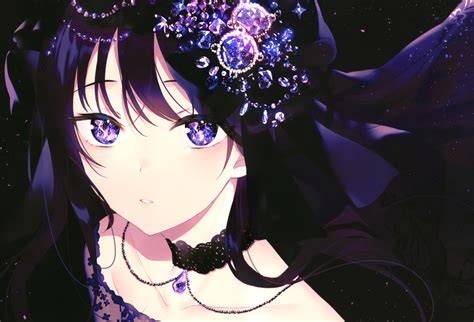 Dark Hair Purple Eyes Jewels Anime Anime Girls Hd Wallpaper