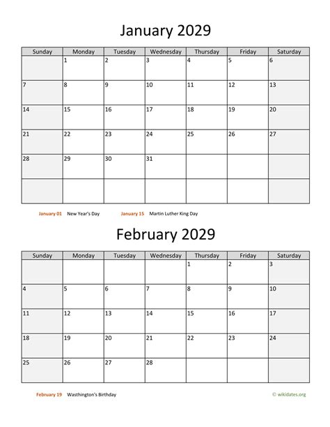 Printable Bi Monthly 2029 Calendar