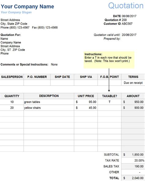 Get 11 View Price Quote Excel Quotation Template Spreadsheets For