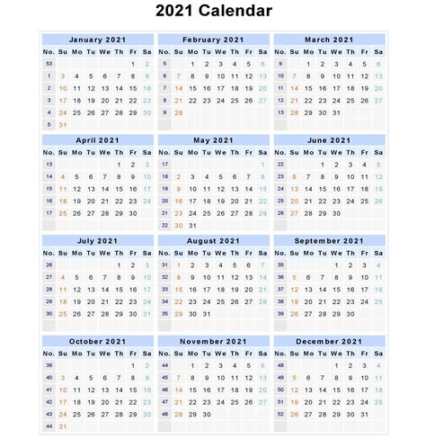 Uk 2021 Calendar With Week Numbers Calendar Printables Free Templates