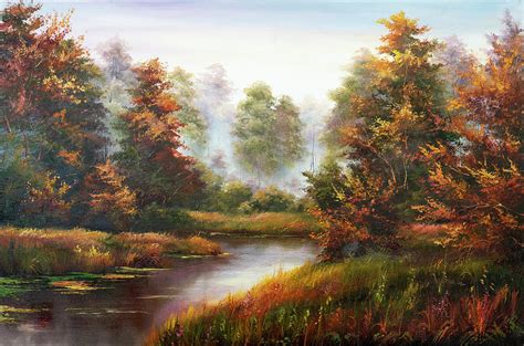 Original Landscape Oil Painting Autumn Forest Wall Art Nature Lover