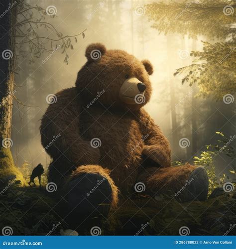 Forest Retreat: Giant Teddy Bear Amidst Nature S Embrace Stock