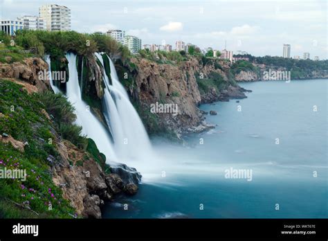 Duden Waterfalls Falls Into Mediterranean Sea At Antalya Turkey Stock
